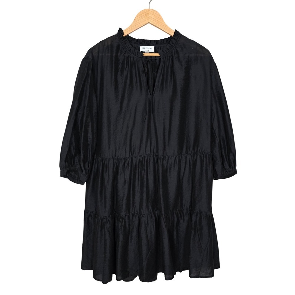 NWT Hudson North Black Tiered Lyocell Blend Mini Dress Removable Slip Medium - Picture 2 of 16